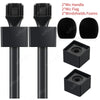 Black universal handheld adapter kit including a mic handle, flag, and two windshields foams