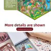 A sticker book showing a forest adventure scene with various characters and elements for creative kids.