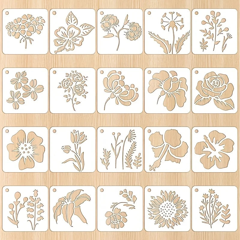 Reusable Floral Plant Painting Stencils – 20-Piece Set for DIY Home Decor, Wall Art & Craft Projects