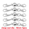 Five sets of silver metal clasps for jewelry making used to connect and secure items