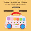 A white pop-up animal toy set with colorful buttons and a red handle, designed for playing music and sound effects.