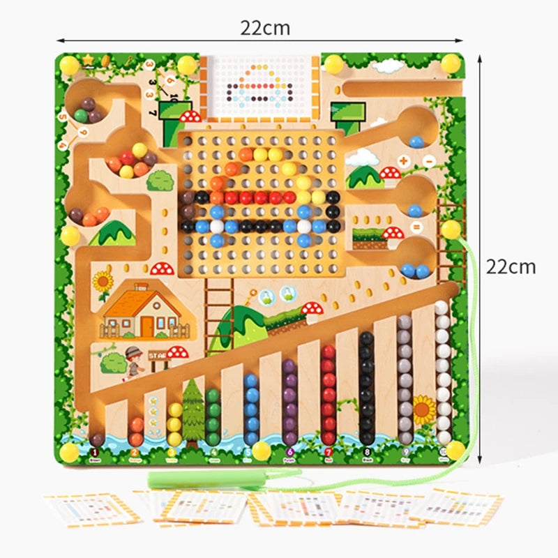 Magnetic Color Sorting Maze Toy – Wooden Montessori Puzzle Board