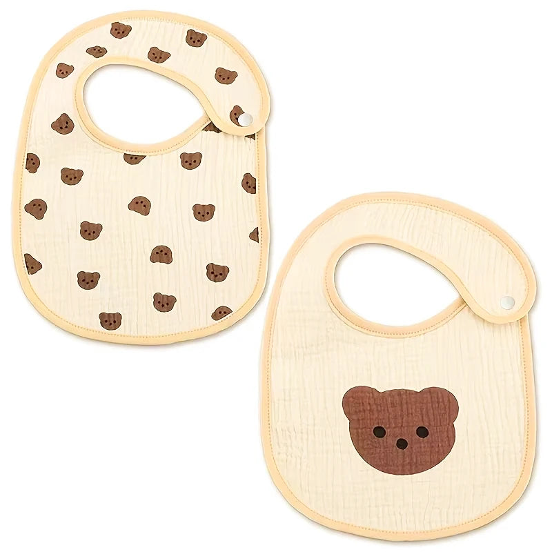 Baby Cotton Gauze Bibs with Waterproof Backing (2-Pack)