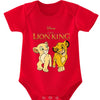 Red baby bodysuit featuring a Disney The Lion King print of Simba and Nala.