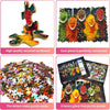 A set of 1000-piece jigsaw puzzles made from recycled cardboard featuring colorful letters and various natural elements.