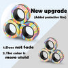 A set of three colorful magnetic fidget rings with a protective film upgrade shown against a light gray background.