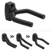 Black guitar wall mount hanger with soft padding shown from multiple angles