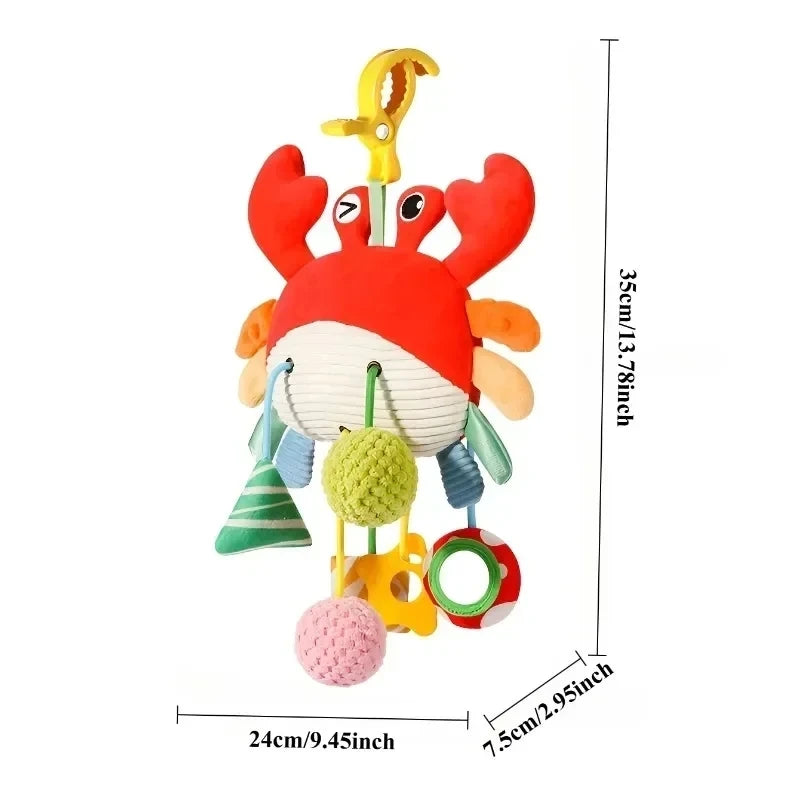 Montessori Baby Sensory Crab Toy with Clip, Rattle & Teether for 0-6 Months