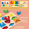 A set of wooden Montessori puzzles featuring various shapes and colors for cognitive development.
