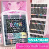 A set of dual tip glitter markers featuring metallic and sparkle colors packaged in a clear plastic holder.