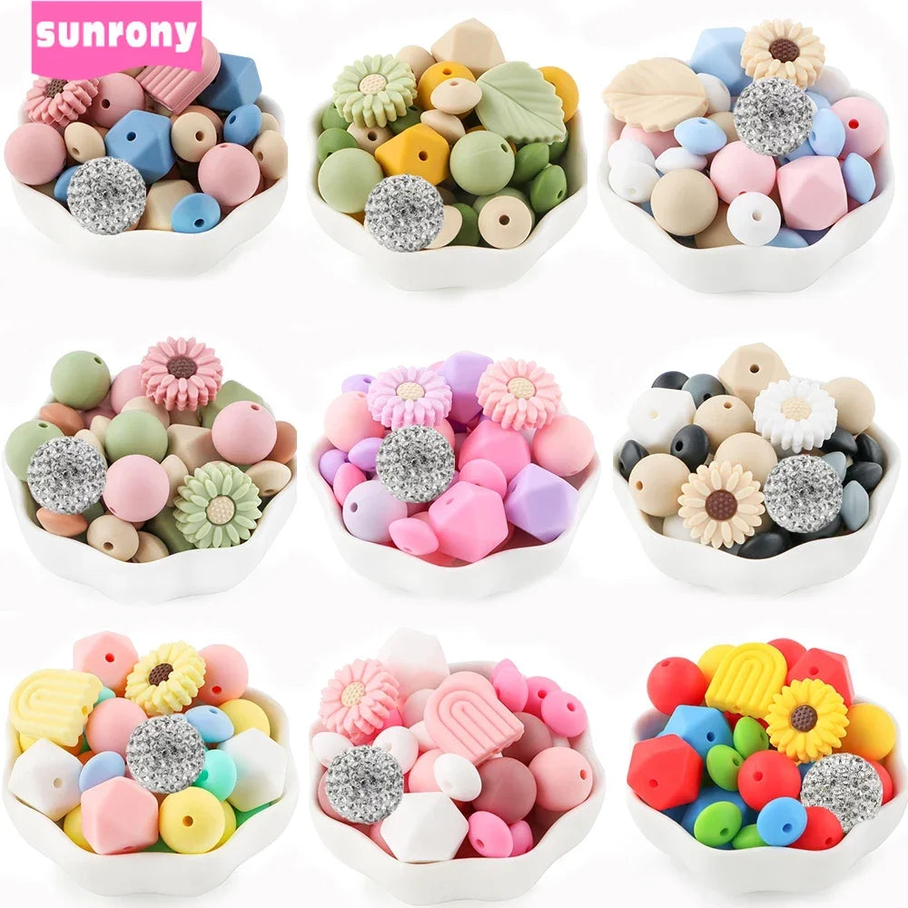 Silicone Focal Beads Set with Flower & Leaf Shapes for Jewelry Making