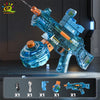 A blue automatic electric UMP45 water blaster toy is shown in a close-up view against a dark background.