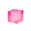 A translucent pink silicone fidget cube used for stress relief and focus.