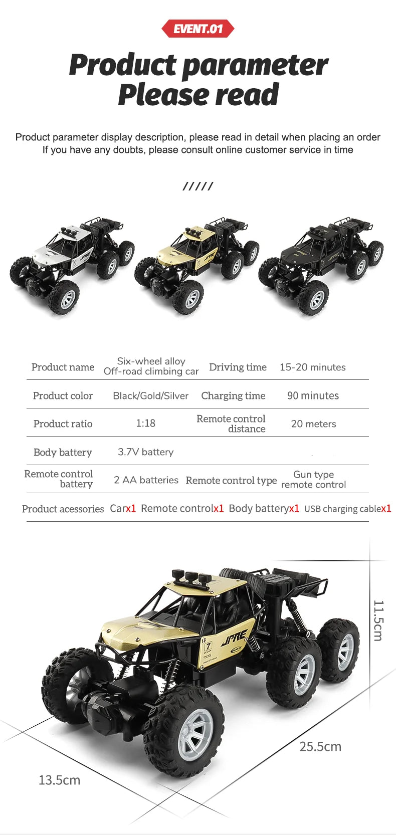 Six-Wheel Drive Off-Road RC Truck with Alloy Frame