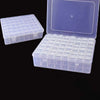 A clear plastic storage box with multiple compartments for organizing crafts, beads, or jewelry.