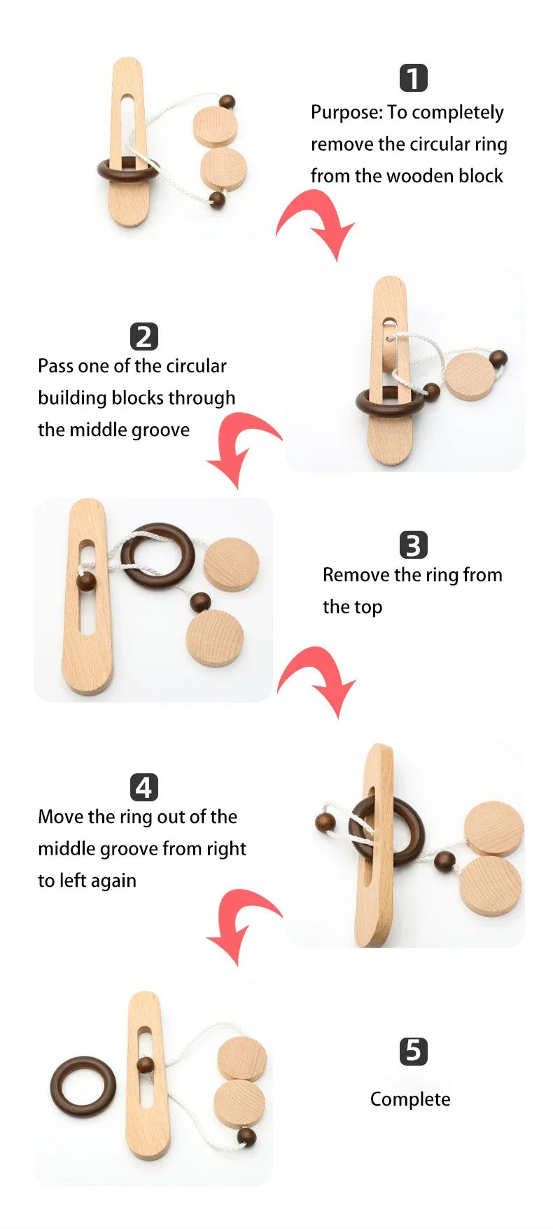 3D Wooden Interlocking Ring Puzzle – Brain Teaser for Kids and Adults