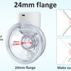 Diagram showing how to measure and fit a 24mm flange for a hands-free electric breast pump.