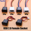 A set of USB 2.0 female socket connectors in various pin configurations (2Pin, 4Pin) and a loose connector.
