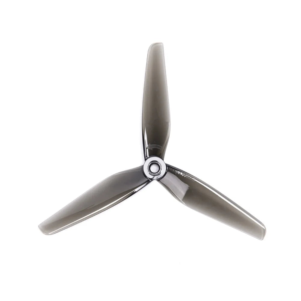 A single gray high-efficiency drone propeller viewed from below.