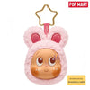 Pink fluffy rabbit earbud case cover with a gold hook and pink accent details