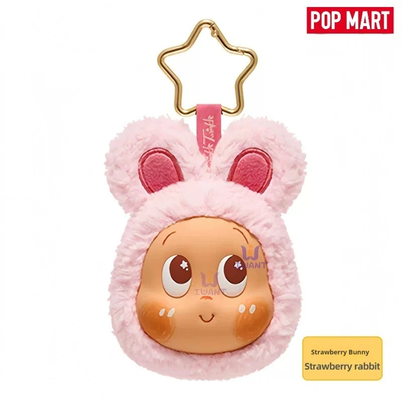 Pink fluffy rabbit earbud case cover with a gold hook and pink accent details
