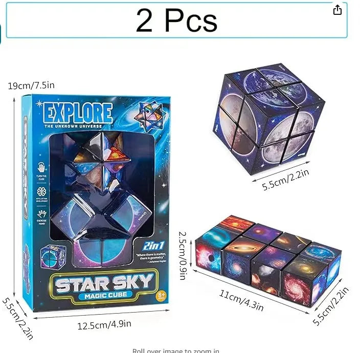 A box of a 2 piece Star Sky Magic Cube puzzle toy with a dark blue and purple design.