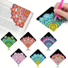 A set of six DIY mandala flower diamond art corner bookmarks featuring colorful geometric patterns.