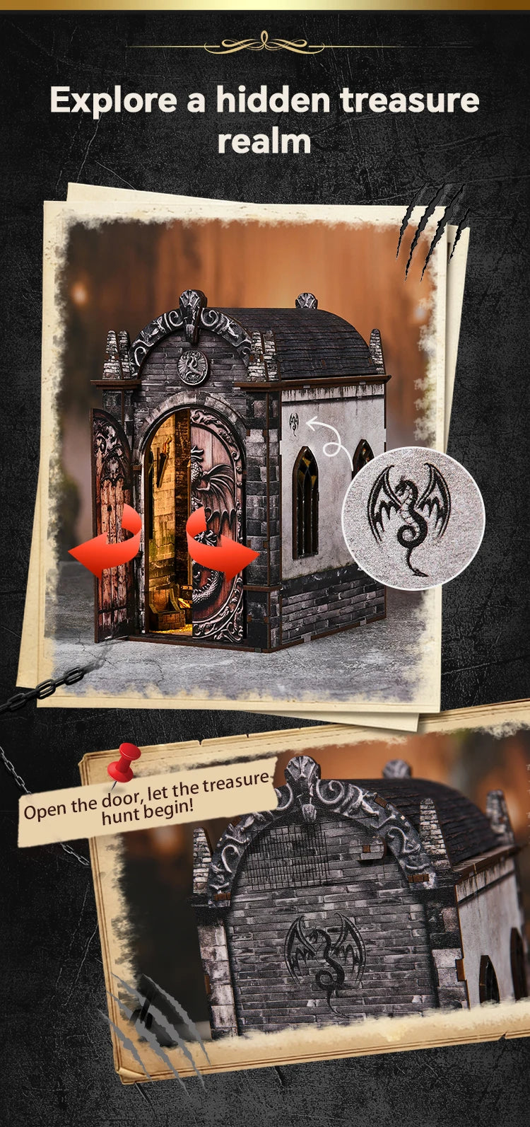 DIY Wooden Book Nook Kit - Dragon Treasure Labyrinth
