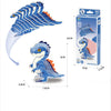 A 3D model paper puzzle set of a Velociraptor dinosaur in blue and orange colors, packaged for DIY craft toys.