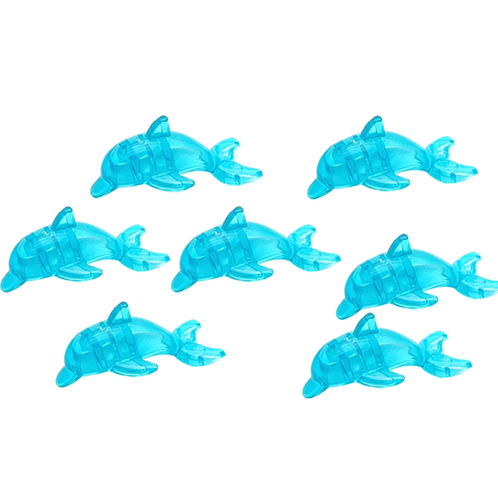 A set of eight translucent blue plastic marine creature building blocks.