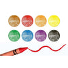 A set of nine round, brightly colored jumbo washable crayons arranged in a row.