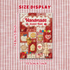 A display of a handmade sticker book featuring various vintage embroidery stickers on a red fabric background.