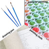 A paint by numbers kit showing drawing pens, paint pots, and a canvas with a floral butterfly design.