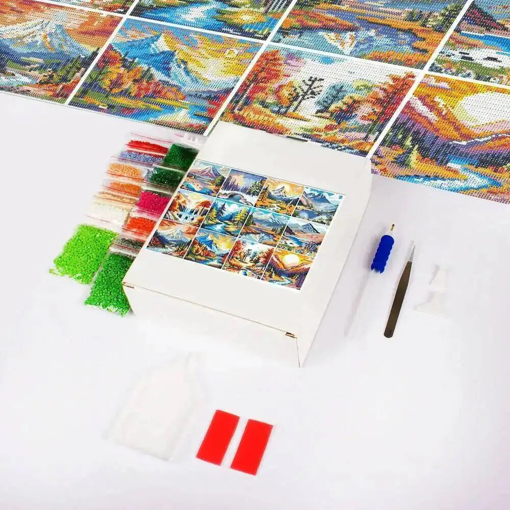 12-Piece Sunset Mountain Diamond Painting Craft Kit