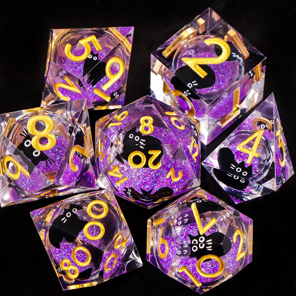 Liquid Core Cat Resin Dice Set for Dungeons & Dragons