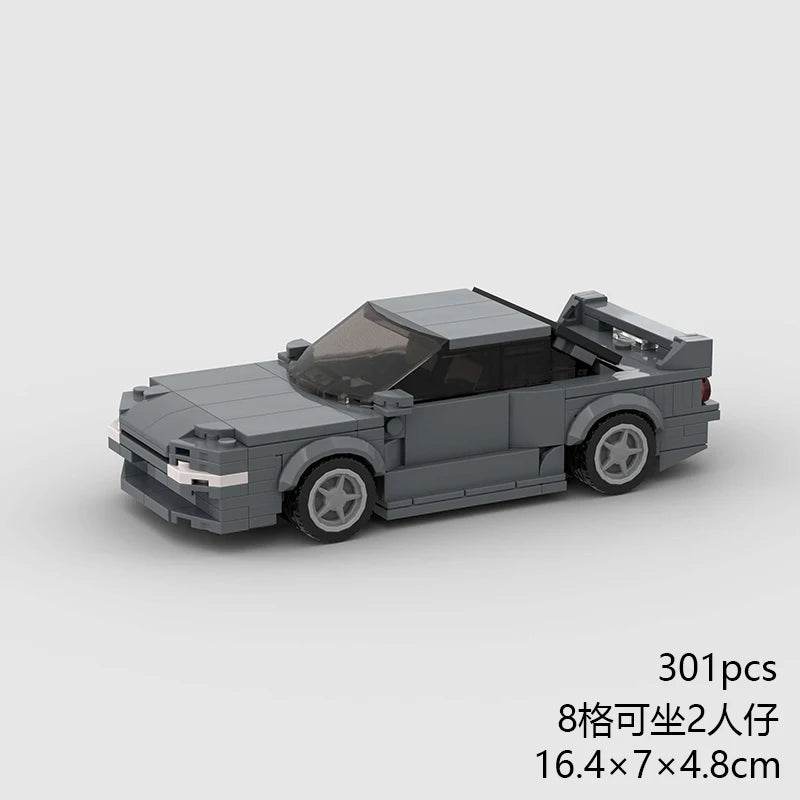 A gray classic rally car model built from LEGO bricks.