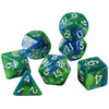 A set of polyhedral dice including a d10, d6, and d4, displayed on a white background.