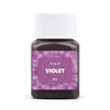 A dark purple textile fabric dye kit in a glass bottle with a white cap.