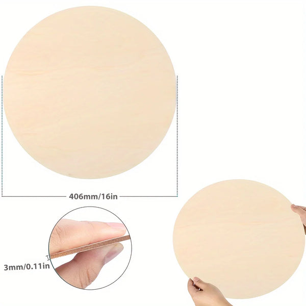 A round, light natural wood circle used for crafts and DIY projects.