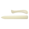 A white plastic bone folder used for paper creasing and folding crafts.