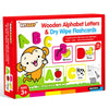 A box of Wooden Alphabet Letters & Dry Wipe Flashcards for learning the alphabet.