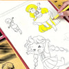A page from an anime character line art drawing book showing simple outlines of characters for tracing and practice.