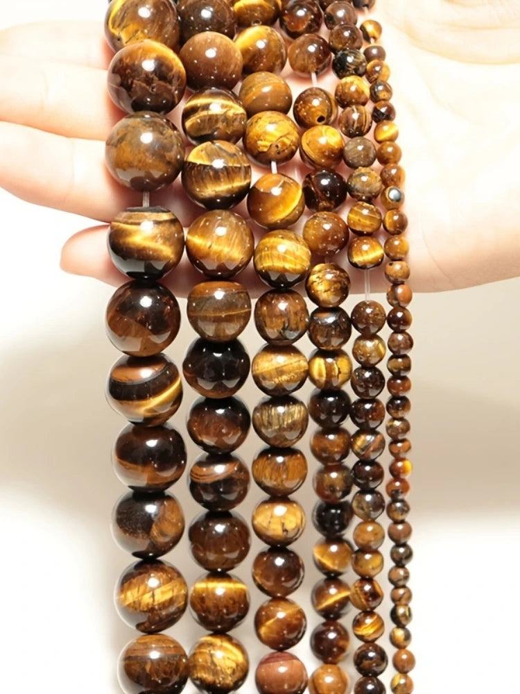 Genuine Tiger Eye Stone Beads for Jewelry Making – Round 8mm, 15" Strand