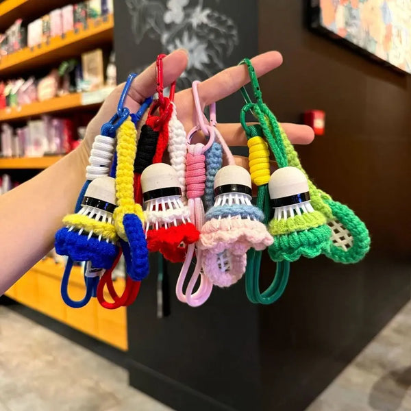 Crochet Badminton Keychain - Cute Knitted Sports Bag Charm