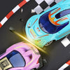 A blue and pink alloy shell racing car is shown in motion, demonstrating a passionate racing game.