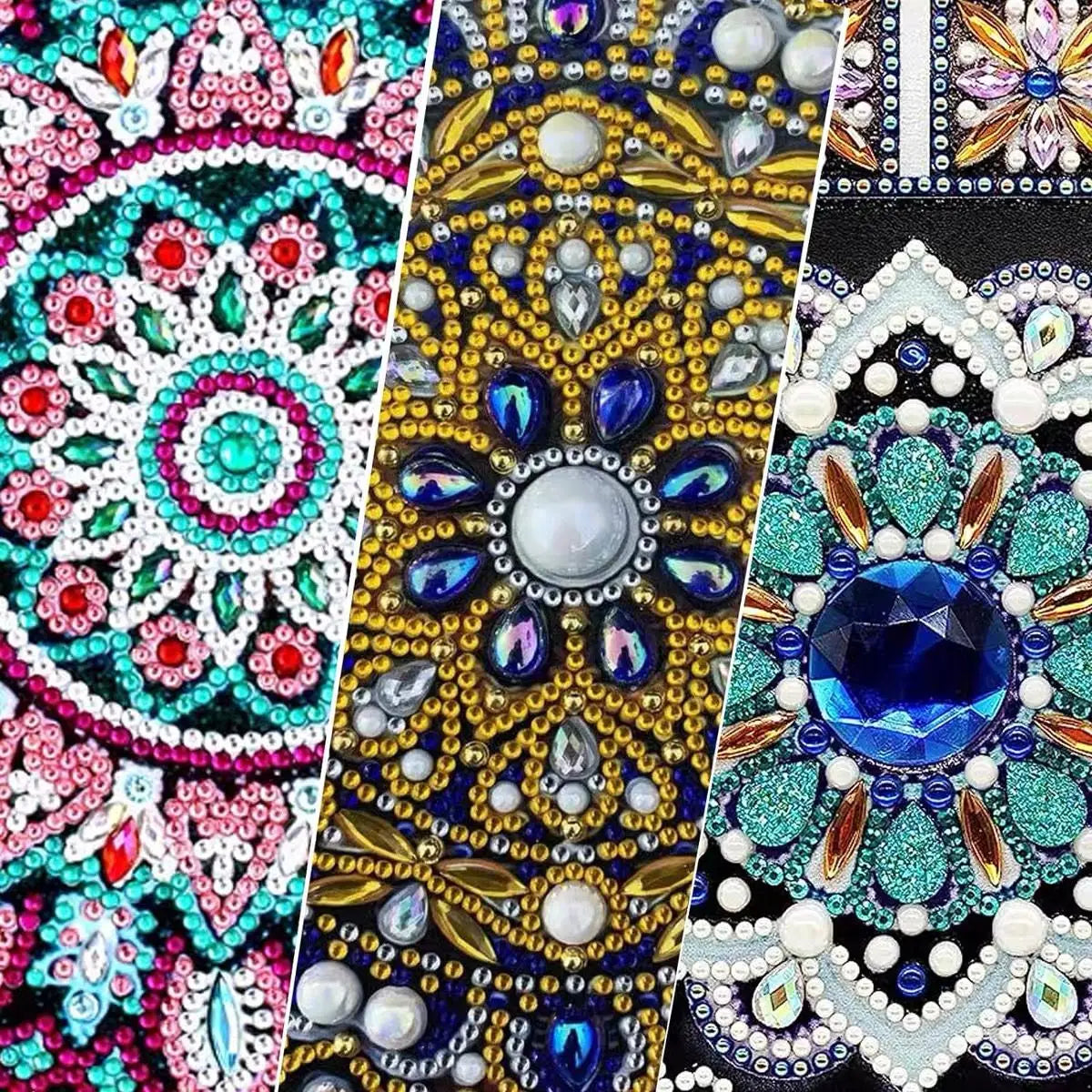 Close-up of a colorful diamond painting design featuring intricate patterns and sea turtle motifs.