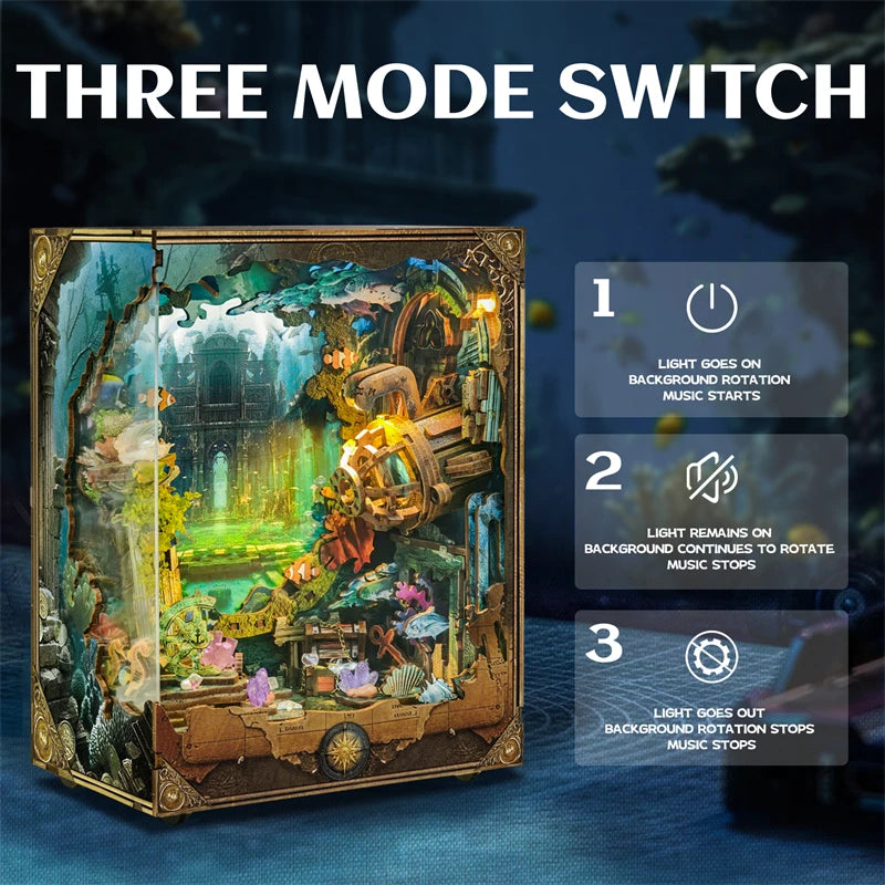 A three-mode switch product featuring a decorative box with an illuminated underwater scene.