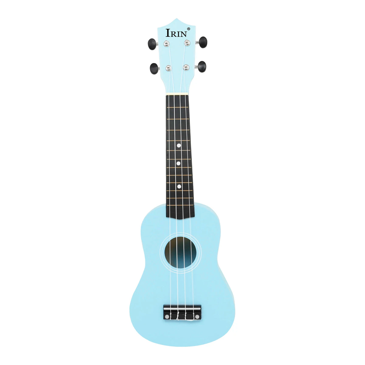 A light blue ukulele with a headstock and body, shown from the front.