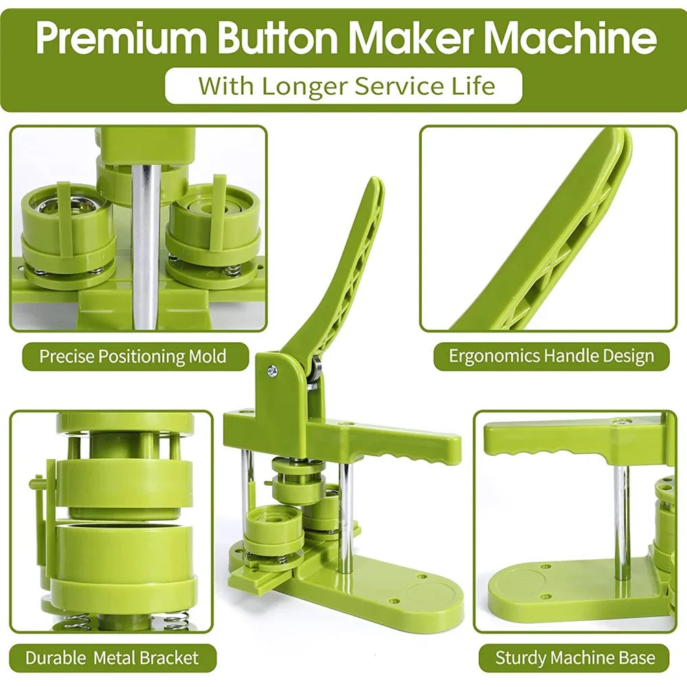 DIY Button Maker Machine Kit with Interchangeable Molds – 5 Sizes