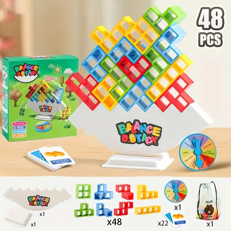 A set of 48 multi-sized building blocks in various colors and shapes for creative play.